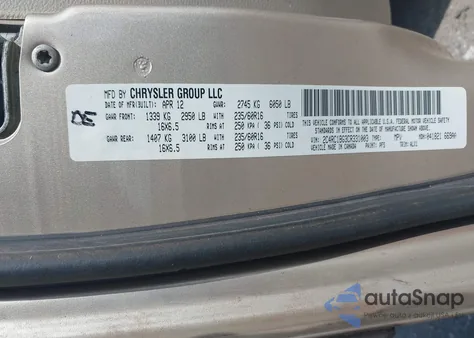 2012 Chrysler Town & Country Touring from USA, damaged, VIN 2C4RC1BG3CR331003